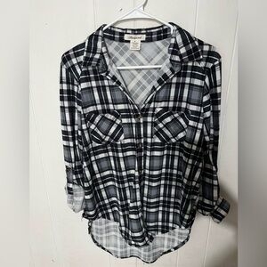 Black and White Plaid Button-Up Shirt